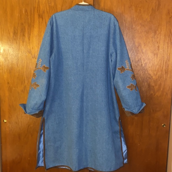 Isabella’s Journey Denim Expressions Long Coat,Faux Suede Cuffs,Embellishments - Picture 11 of 16